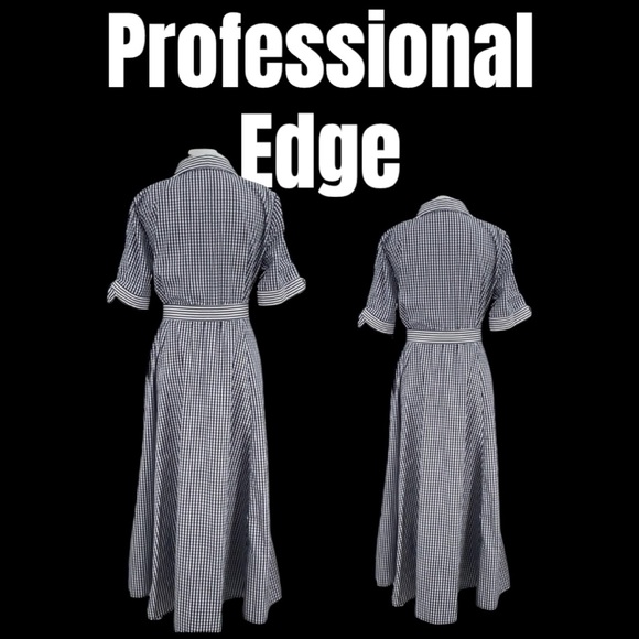 CALVIN KLEIN SIZE 12 PETITE BLUE & WHITE FIT & FLARE GINGHAM MAXI DRESS - Picture 4 of 16